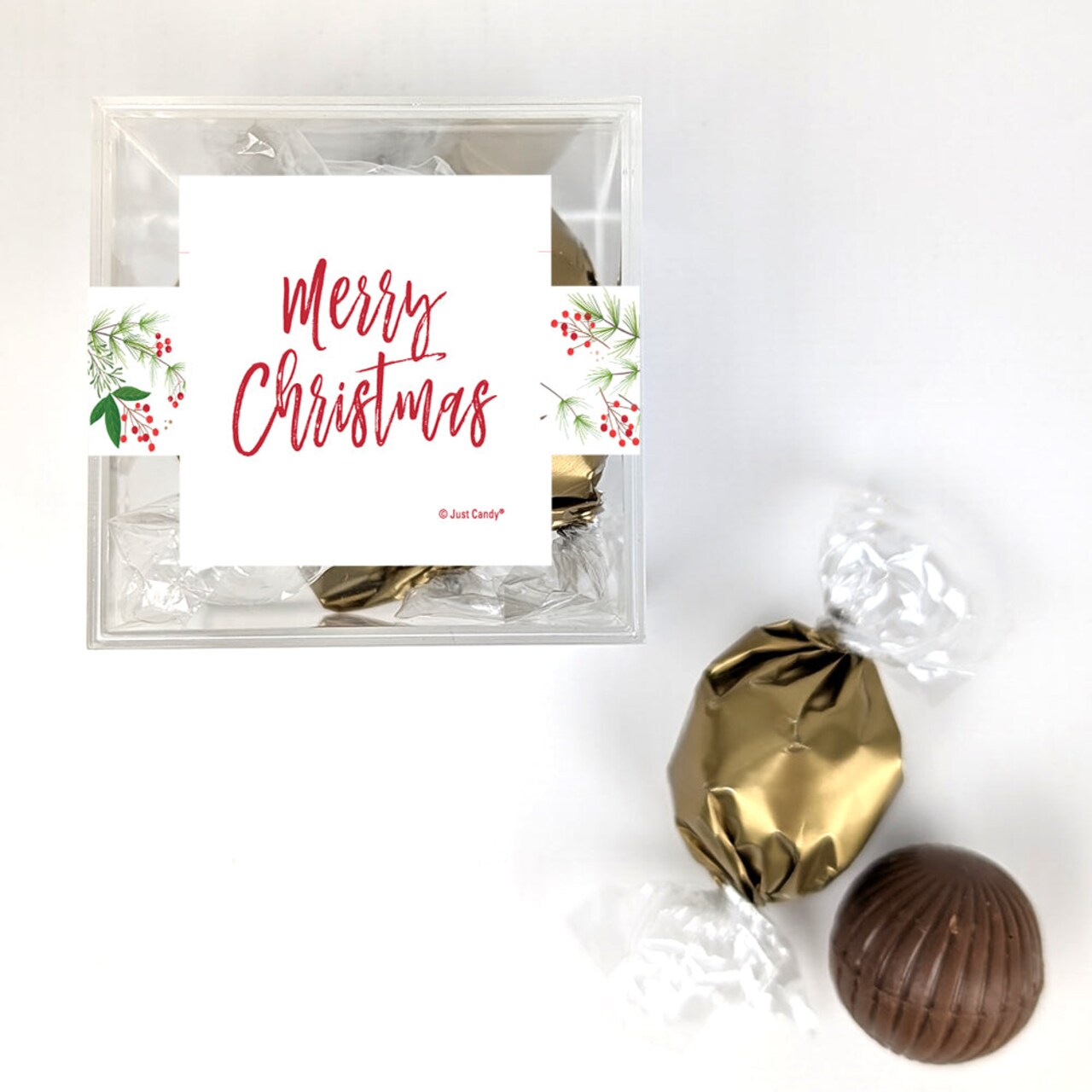 24 Pack Botanical Merry Christmas Candy Favor Cube Filled With Milk Chocolate Dubai Truffles For Gifting, Christmas Party Favors, Giveaways, Candy Buffets & More